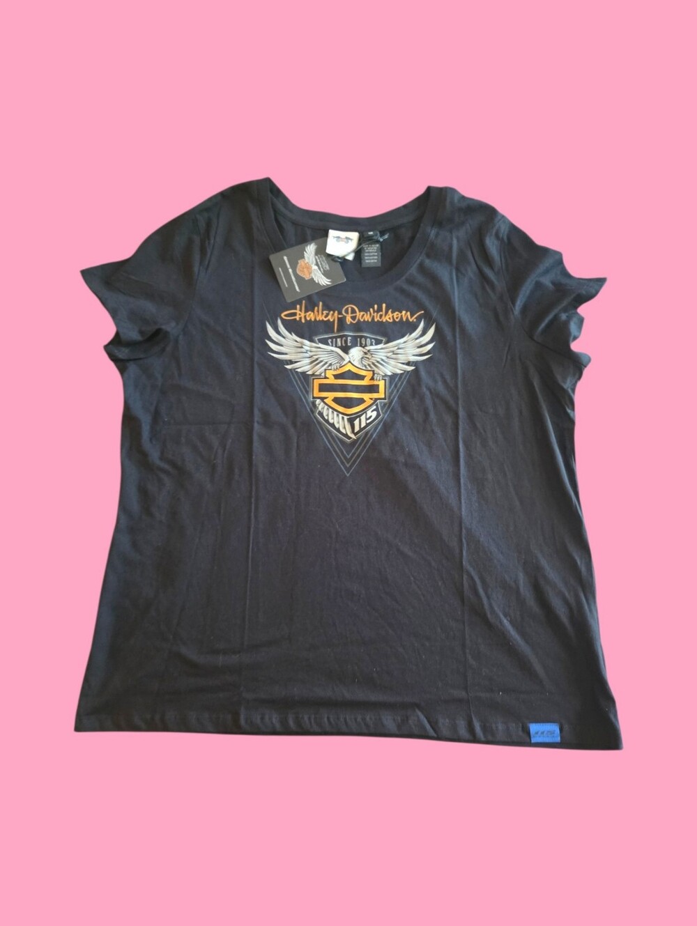 Harley-Davidson Black Tee with Gold & White Winged Crest